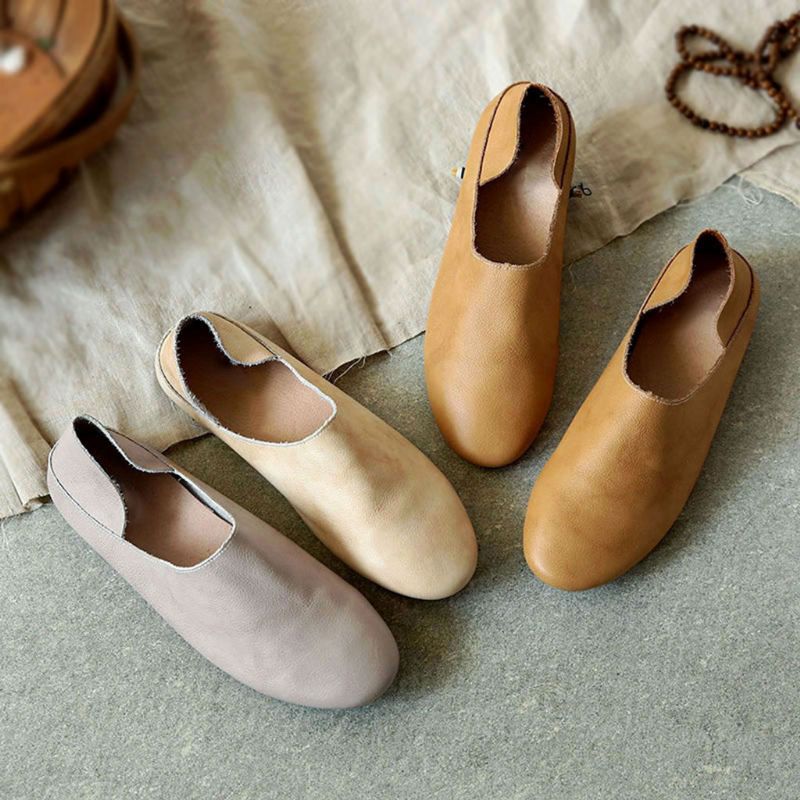 Printemps Eté Chaussures Plates En Cuir À Fond Souple Pour Femmes | Chaussures Cadeaux