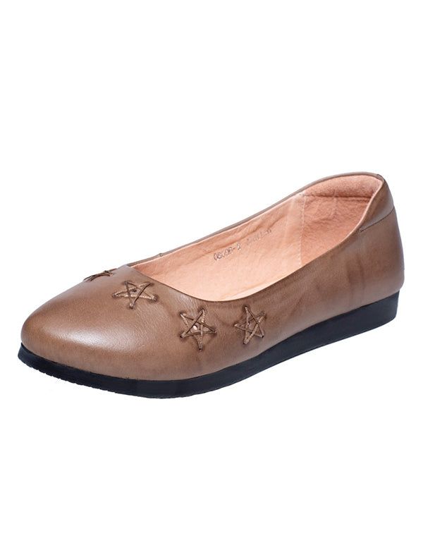 Spring Retro Leather Flats Handmade Pointed Pumps