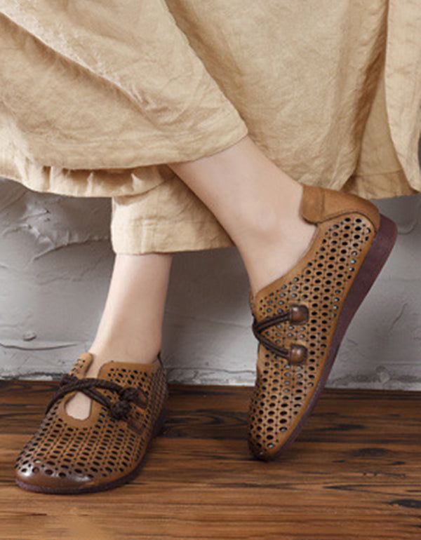 Summer Spring Retro Leather Flats Respirant