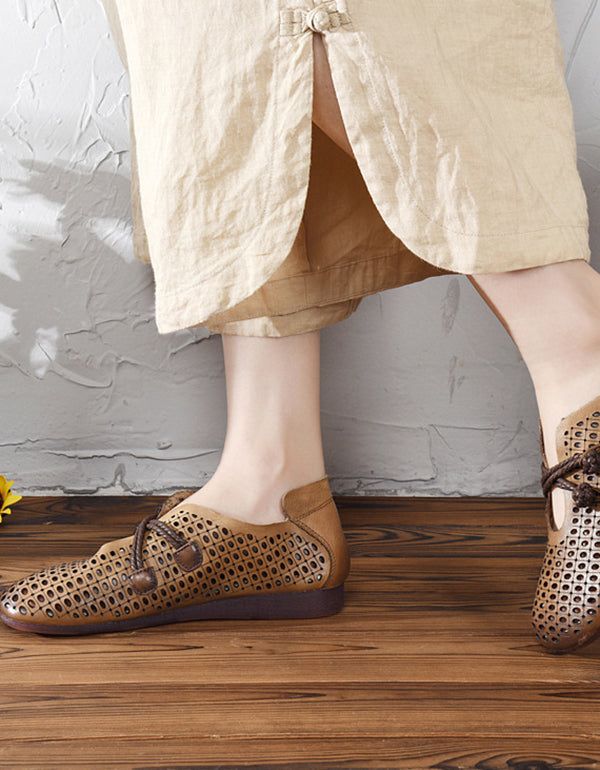 Summer Spring Retro Leather Flats Respirant