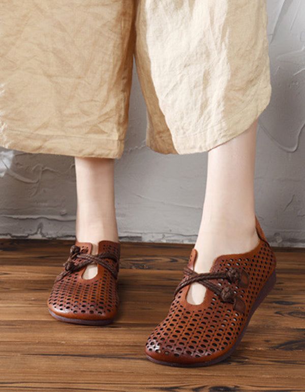 Summer Spring Retro Leather Flats Respirant