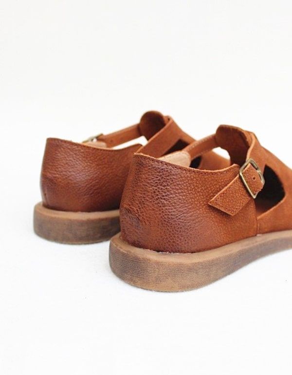 T-strap Flat Handmade Leather Women's Shoes