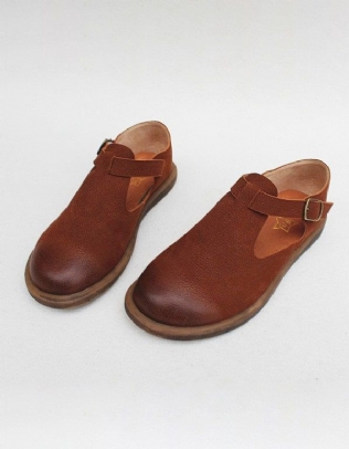 T-strap Flat Handmade Leather Women's Shoes