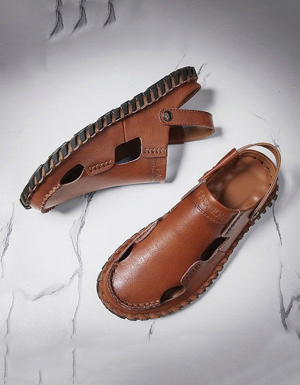 Sandales D'été En Cuir Pour Hommes Mocassins