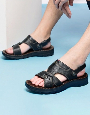 Sandales Pour Hommes En Cuir Rétro Faites À La Main