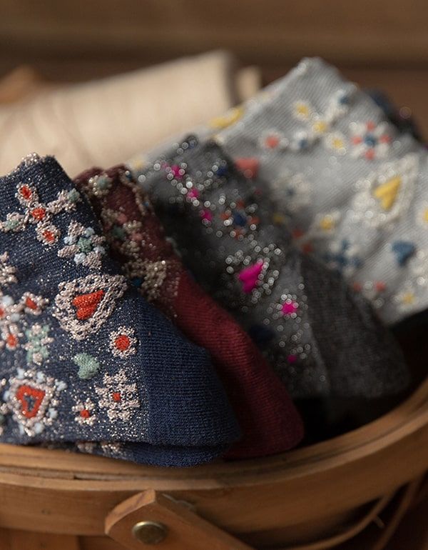 2 Paires De Chaussettes En Coton À Fleurs Vintage Brillantes