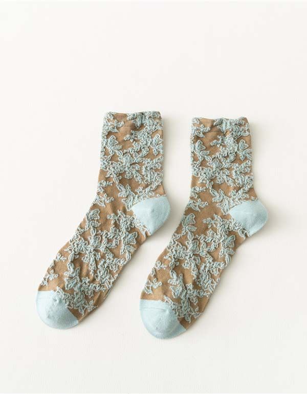 2 Paires De Chaussettes En Coton À Fleurs Vintage De Couleur Printanière