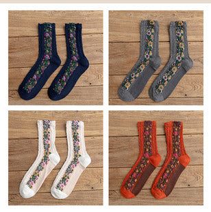 4 Paires Chaussettes Vintage Chaussettes Longues Tube Femme Floral