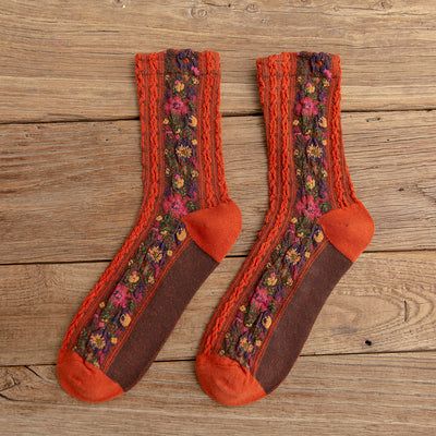 4 Paires Chaussettes Vintage Chaussettes Longues Tube Femme Floral