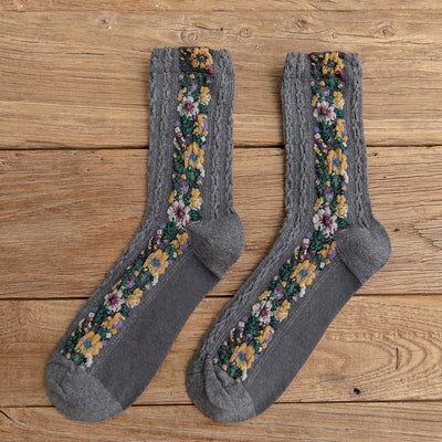 4 Paires Chaussettes Vintage Chaussettes Longues Tube Femme Floral