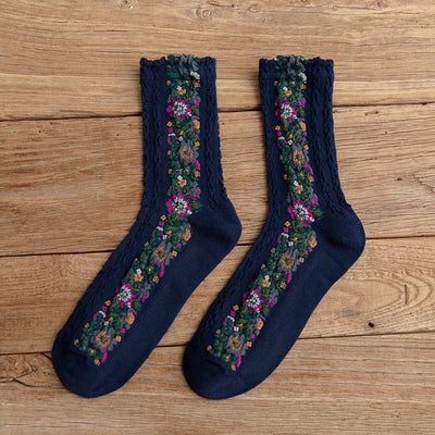 4 Paires Chaussettes Vintage Chaussettes Longues Tube Femme Floral