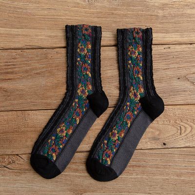 4 Paires Chaussettes Vintage Chaussettes Longues Tube Femme Floral