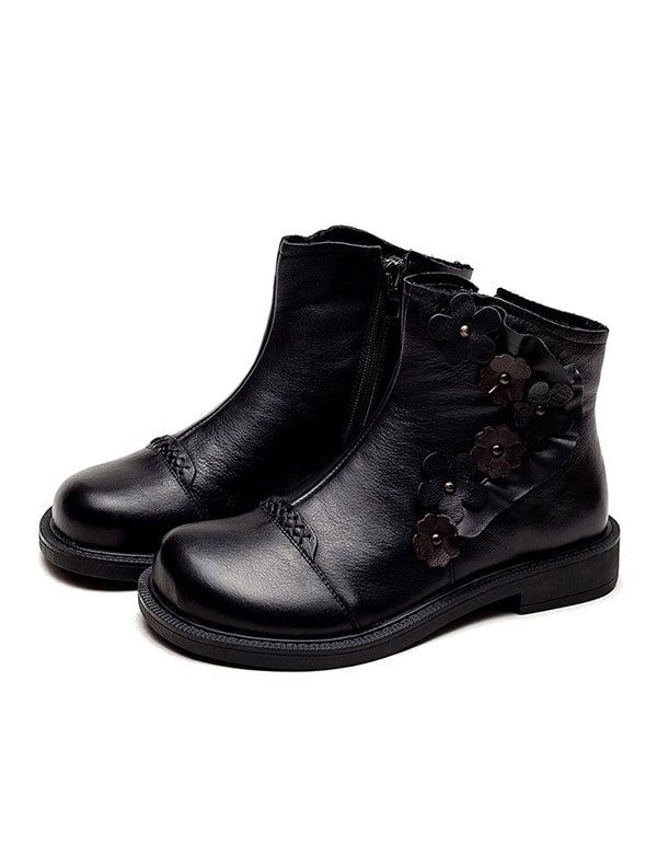 Automne Hiver Tête Ronde Ethnique Rétro Bottes