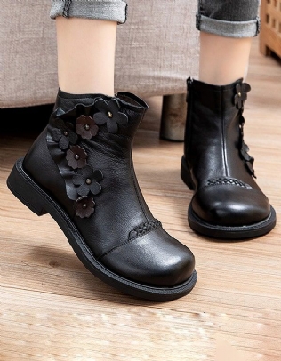 Automne Hiver Tête Ronde Ethnique Rétro Bottes