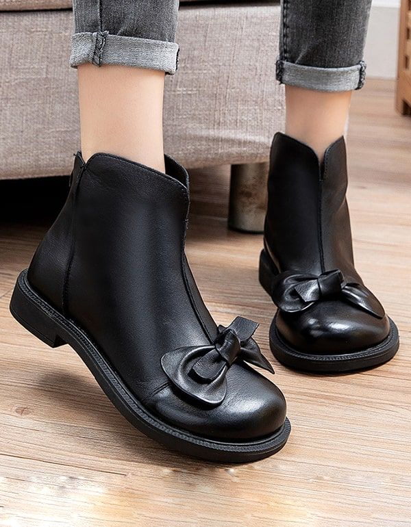 Bottes Courtes Pour Femmes En Cuir Fait Main Rétro Automne Hiver