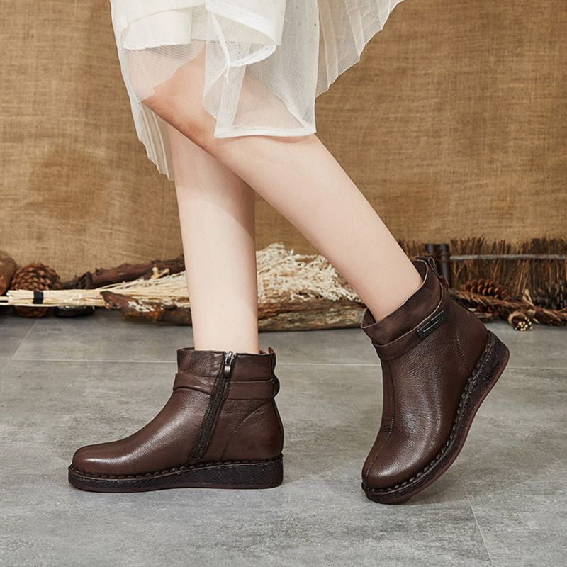 Bottes Courtes D'hiver En Cuir Rétro Faites À La Main | Chaussures Cadeaux