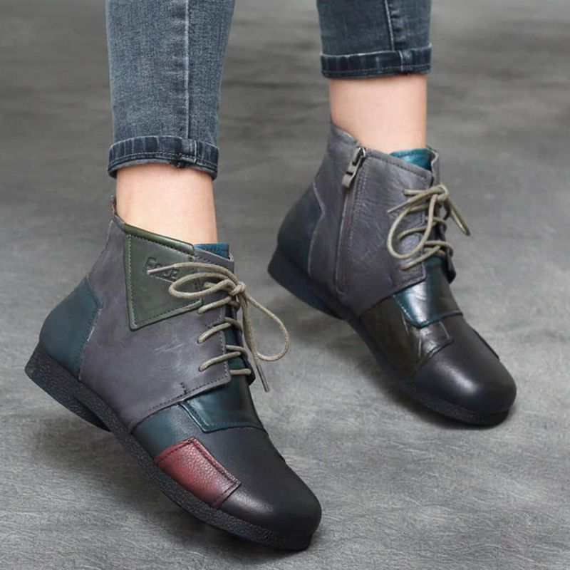 Bottes D'hiver Style Ethnique Rétro En Cuir Coutures 35-42 | Actualisé