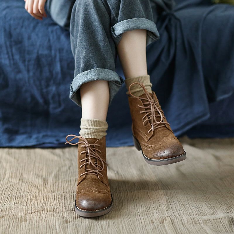 Bottes Oxford Vintage En Cuir Véritable Et Daim