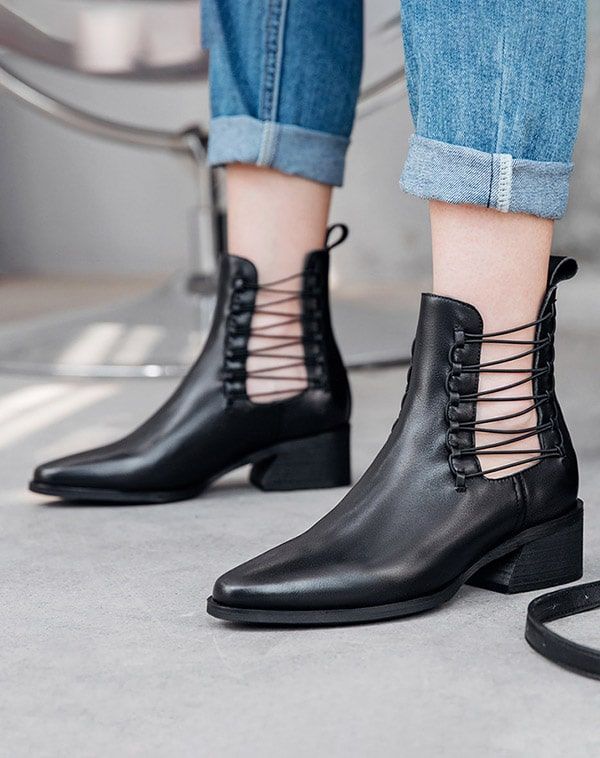 Bottines Chelsea À Talons Épais En Cuir Tendance