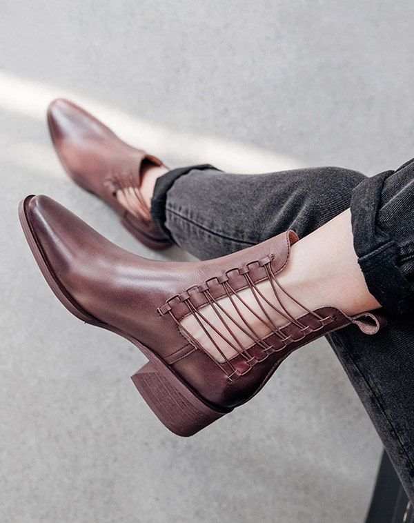 Bottines Chelsea À Talons Épais En Cuir Tendance