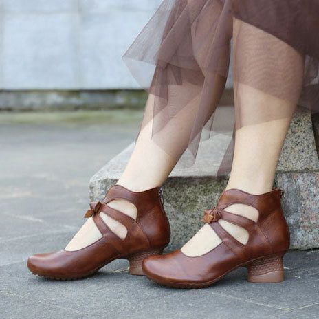 Chaussures Épaisses Rétro Élégantes En Cuir Pour Femmes | Chaussures Cadeaux