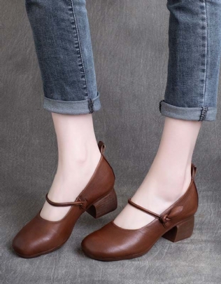 Chaussures Épaisses À Tête Ronde En Cuir Rétro De Printemps