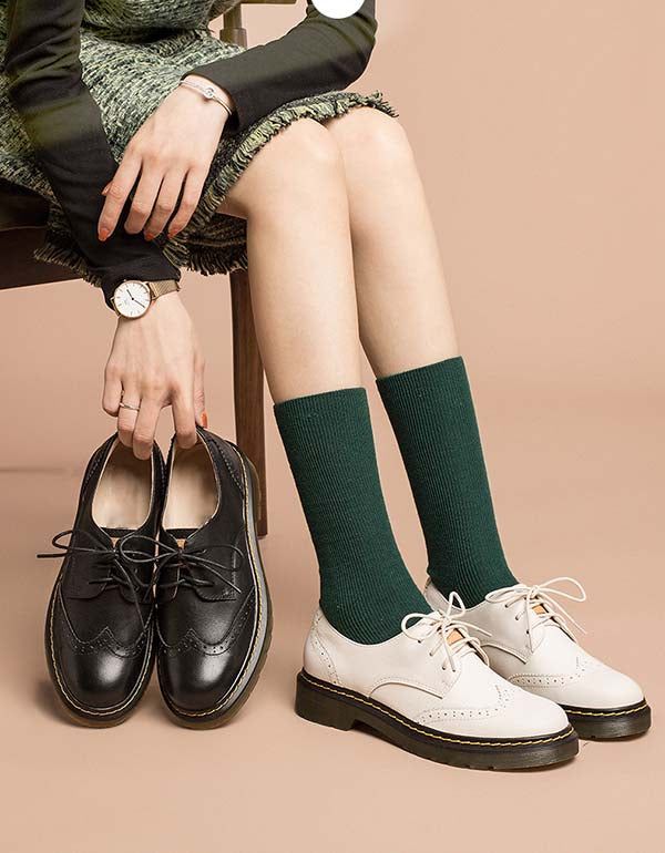 Chaussures Oxford À Talons Épais En Cuir Véritable Pour Femmes