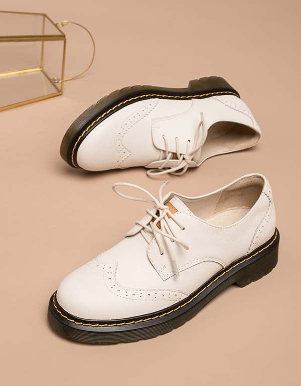 Chaussures Oxford À Talons Épais En Cuir Véritable Pour Femmes