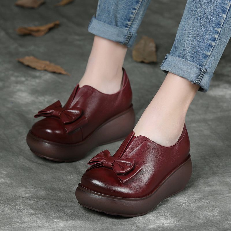 Chaussures À Plateforme En Cuir Rétro Bowknot D'automne