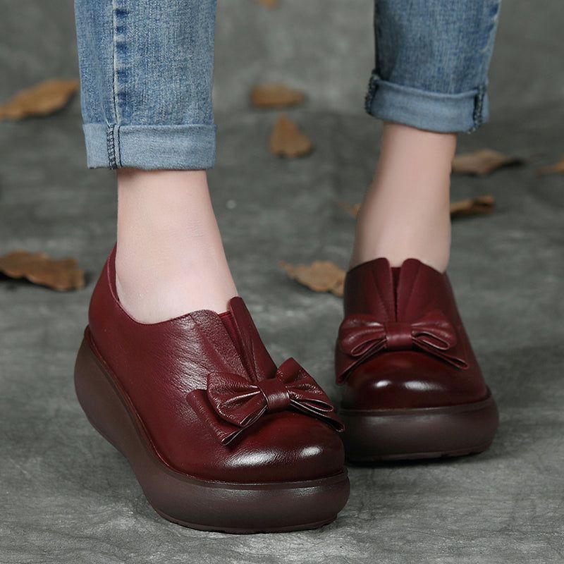 Chaussures À Plateforme En Cuir Rétro Bowknot D'automne