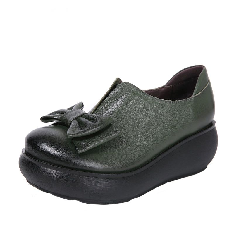 Chaussures À Plateforme En Cuir Rétro Bowknot D'automne