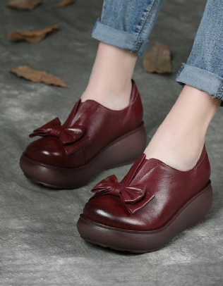 Chaussures À Plateforme En Cuir Rétro Bowknot D'automne