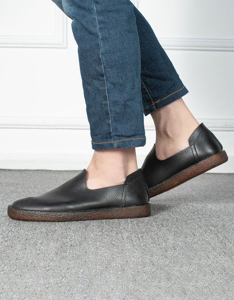 Chaussures Plates En Cuir Rétro À Enfiler En Cuir Souple Pour Hommes