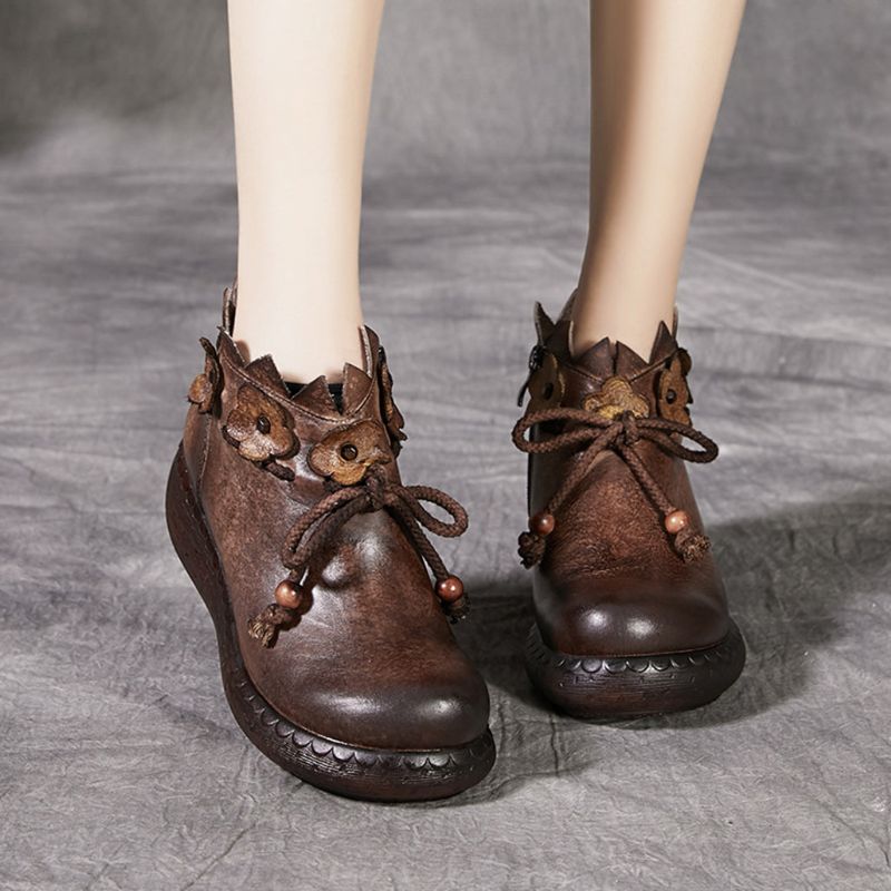 Lace-up Flowers Handmade Retro Boots Femme