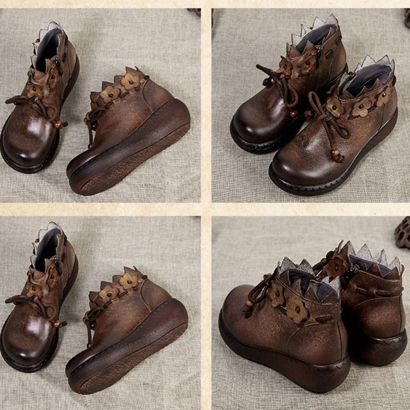 Lace-up Flowers Handmade Retro Boots Femme