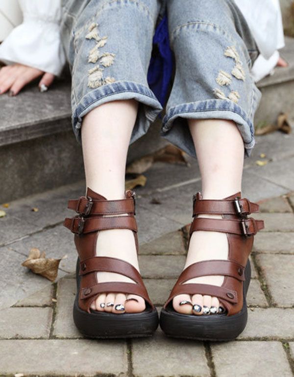 Sandales À Bride Cheville Rétro Pour Femmes Faites À La Main