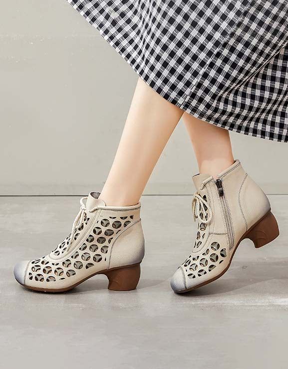 Spring Handmade Retro Hollow Cheville Bottines