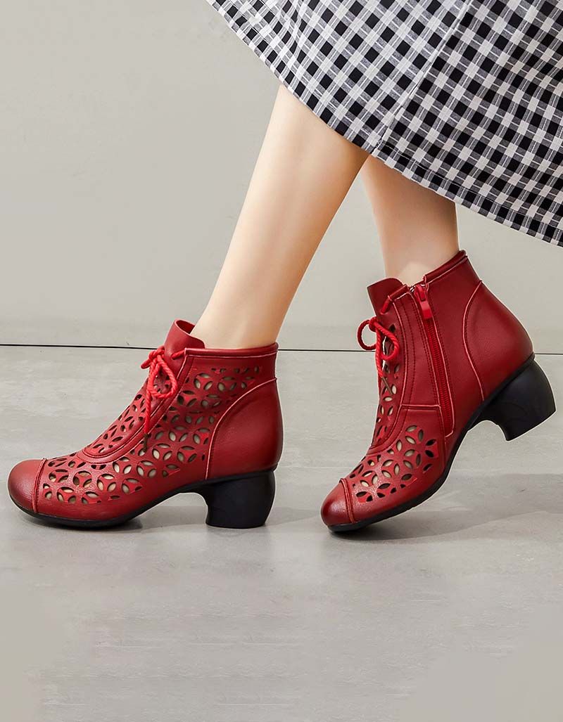 Spring Handmade Retro Hollow Cheville Bottines