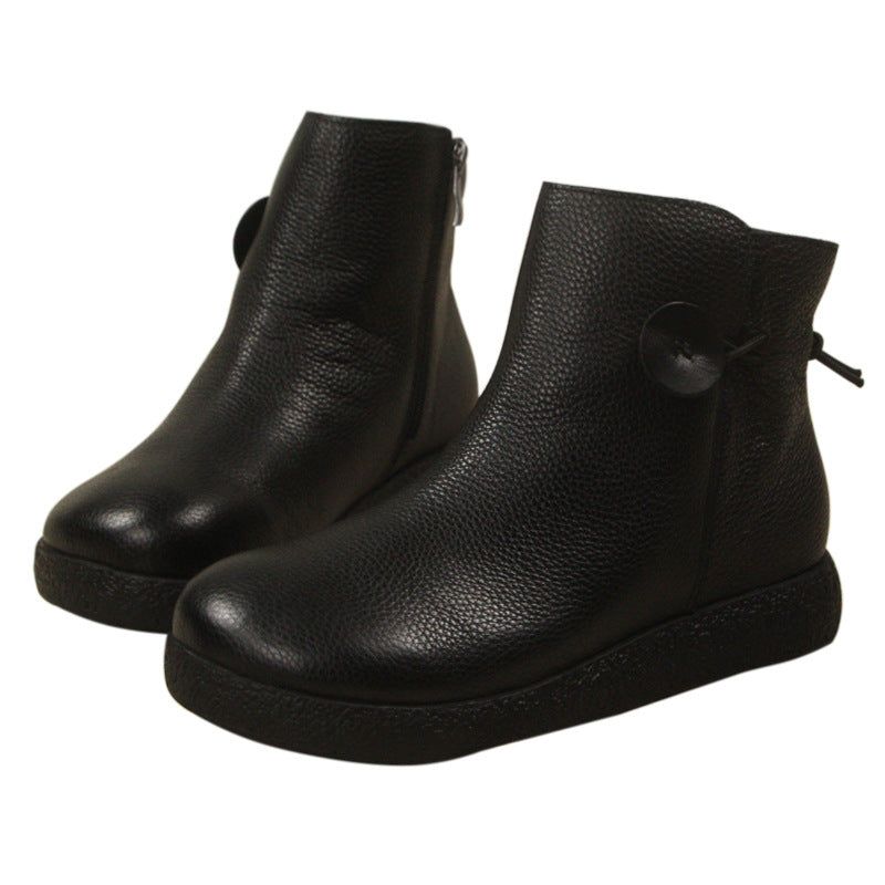 Vente Bottes D'hiver Confortables En Cuir Rétro Noir