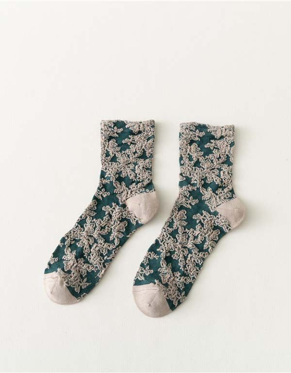 2 Paires De Chaussettes En Coton À Fleurs Vintage De Couleur Printanière