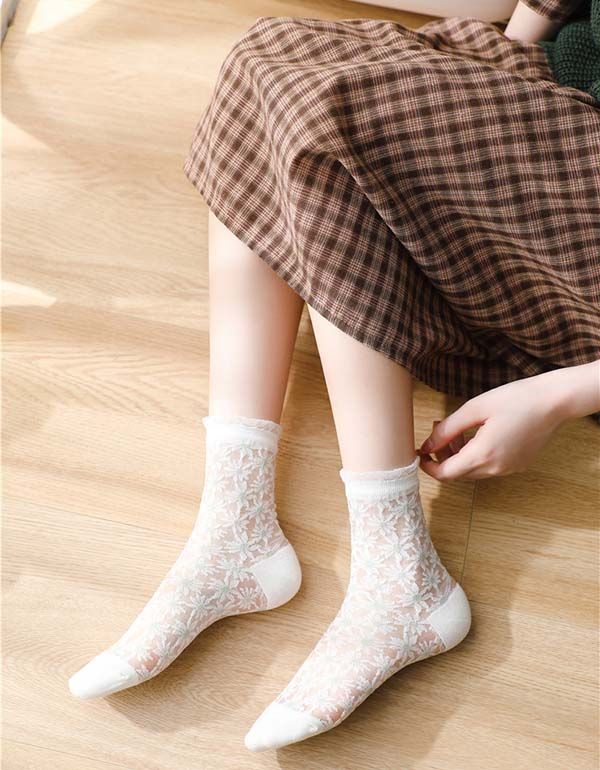 2 Paires De Chaussettes Florales Transparentes Printanières