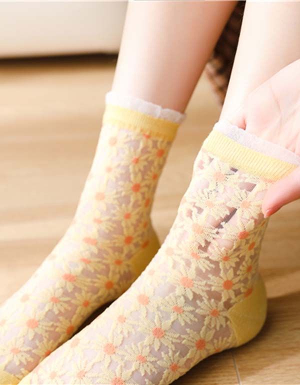 2 Paires De Chaussettes Florales Transparentes Printanières