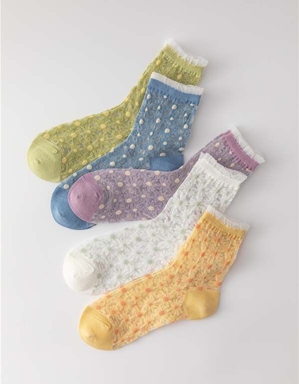 2 Paires De Chaussettes Florales Transparentes Printanières