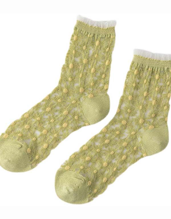 2 Paires De Chaussettes Florales Transparentes Printanières