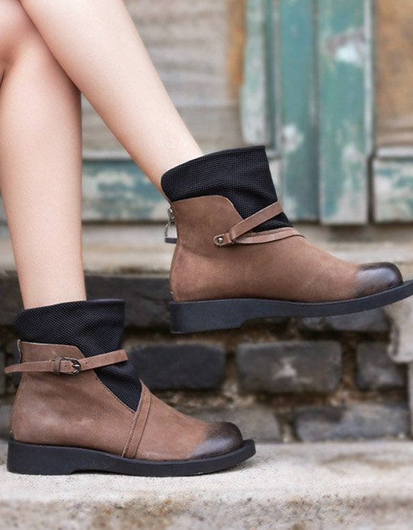 Bottines Chelsea À Boucle De Ceinture En Cuir Rétro Printemps-automne