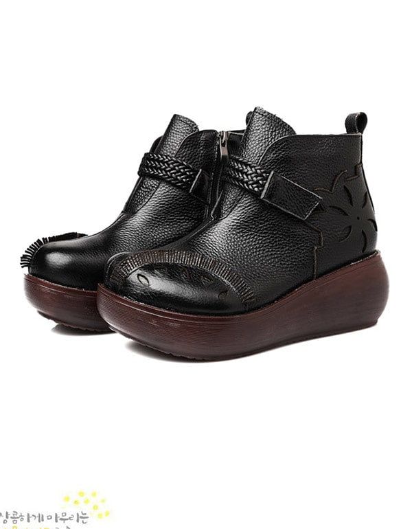 Bottines Compensées En Cuir Rétro Printemps Automne