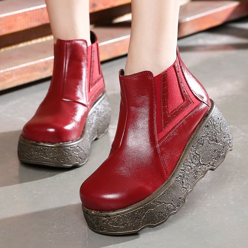 Cadeau Chaussures Printemps Automne Cuir Épais Bottes Courtes \/ Rouge