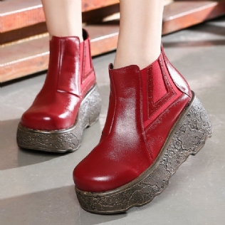 Cadeau Chaussures Printemps Automne Cuir Épais Bottes Courtes \/ Rouge