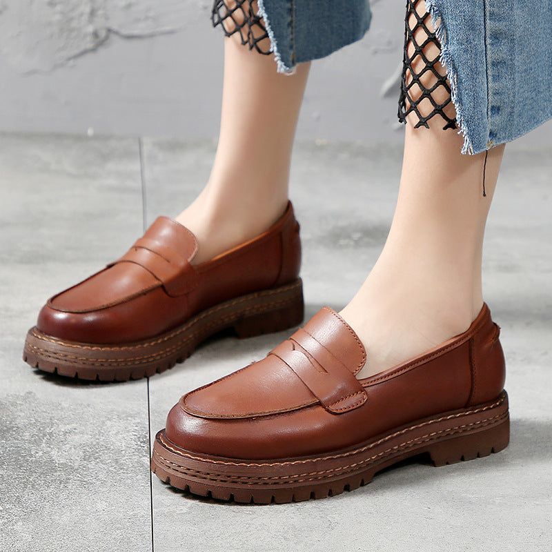 Chaussures Pour Femmes De Style Britannique En Cuir De Printemps