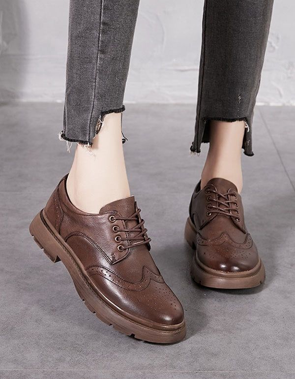 Chaussures Oxford À Lacets En Cuir Rétro De Printemps